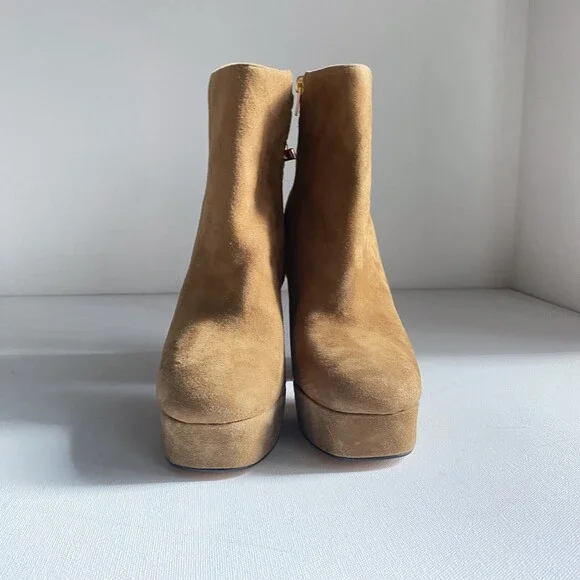 COACH Women's Iona Suede Platform High Block Heel Booties Boots Light Brown 9 - Picture 5 of 11